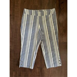HIVIEW Blue White Stripe Pull-on Capri Pants, Size 14P Petite